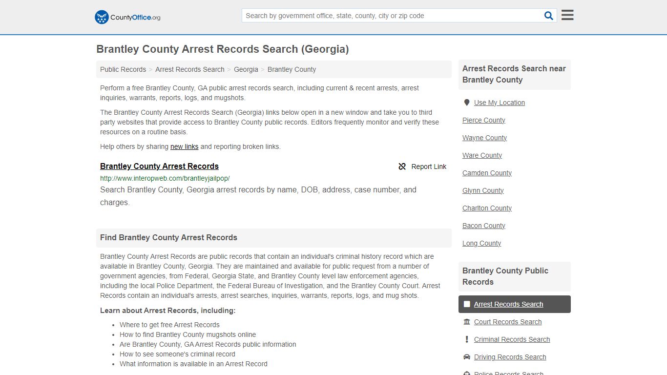 Brantley County Arrest Records Search (Georgia) - County Office